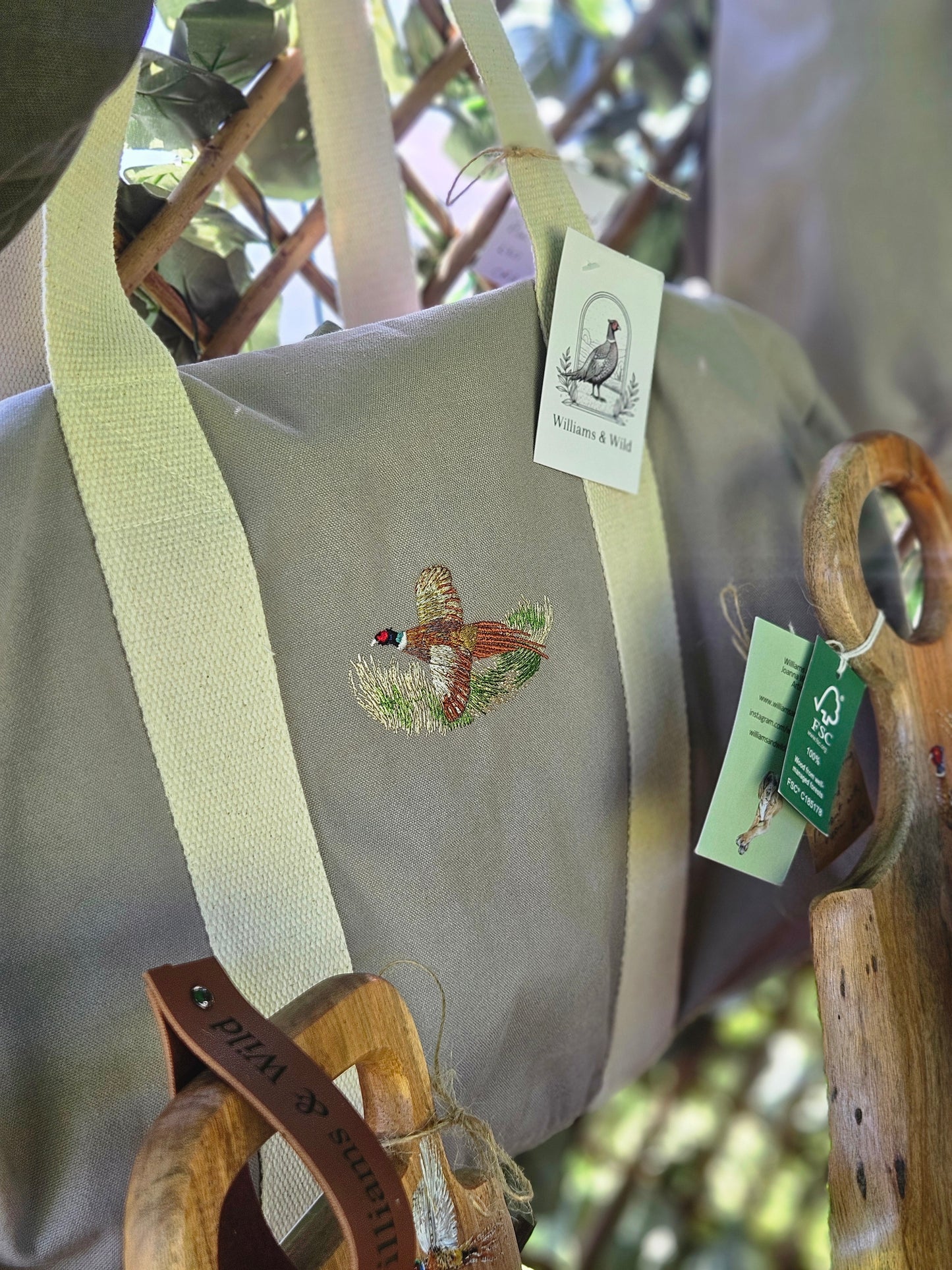 Organic Embroidered Pheasant Barrel Bag